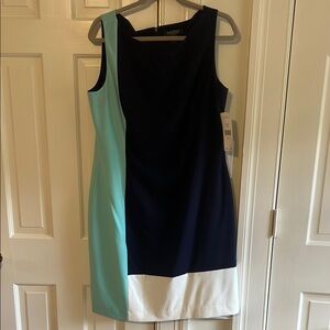 Tahari Women's Colorblock Dress - Navy, Mint, and White